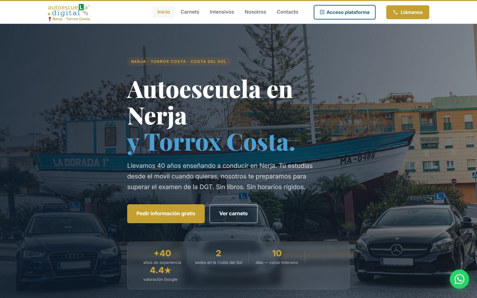 Portada real de autoescueladigitalnerja.com, la web que diseñamos para Autoescuela Digital